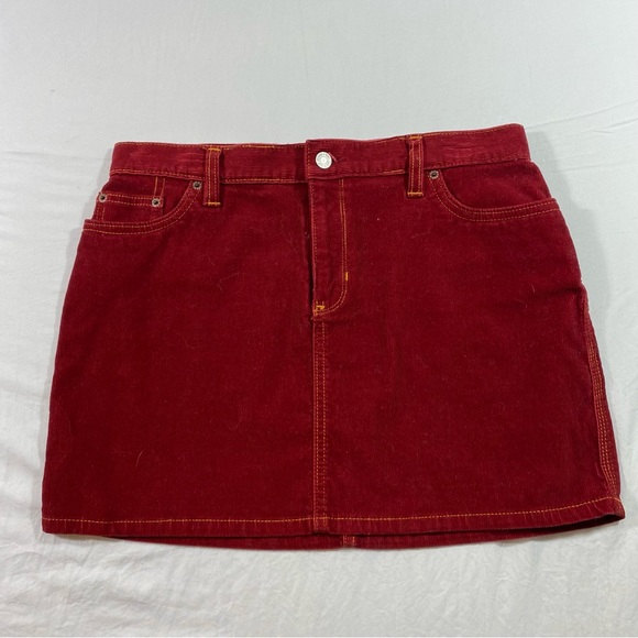 Gap Red Corduroy Mini Skirt Red Front Zip Mini Skirt With Pockets Sz 8 Skirt - Picture 5 of 5